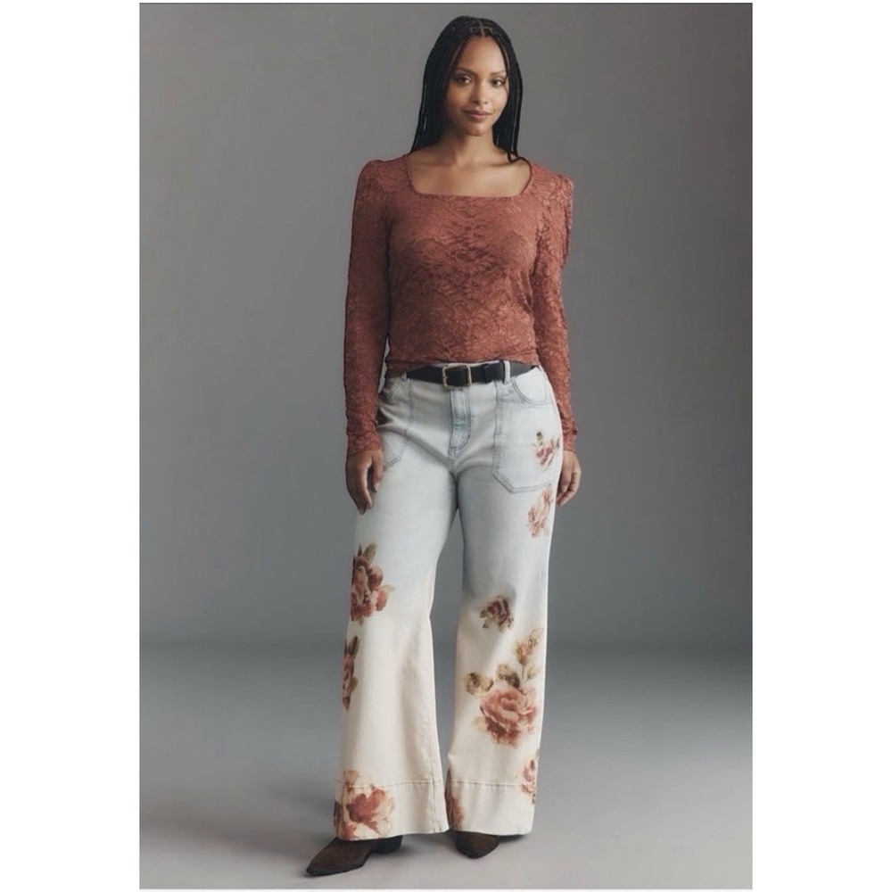 Anthropologie Sheer Lace Top Sz XS Floral Lace Mauve Dark Romantic Whimsigoth